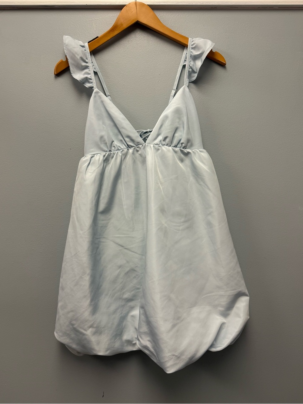 Wild Fable Pastel Blue Bubble Dress Size XS Ruffled Straps Tie Back Mini Dress